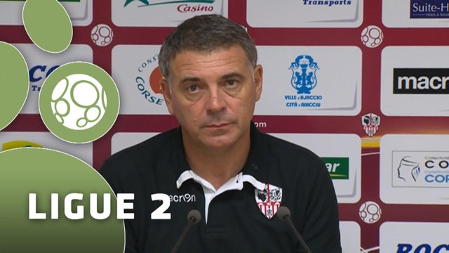 Conférence de presse AC Ajaccio - Havre AC (0-1) : Christian BRACCONI (ACAJ) - Erick MOMBAERTS (HAC) - 2014/2015