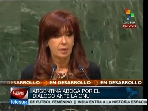 Denuncia presidenta Fernández ante ONU intereses de potencias en M.O.