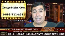 Sports Betting Picks Thursday College Football Predictions Point Spread Odds 9-25-2014