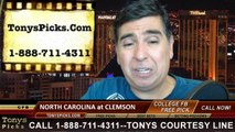 Clemson Tigers vs. North Carolina Tar Heels Free Pick Prediction College Football Point Spread Odds Betting Preview 9-27-2014