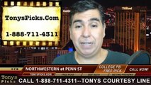 Penn St Nittany Lions vs. Northwestern Wildcats Free Pick Prediction College Football Point Spread Odds Betting Preview 9-27-2014