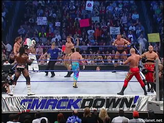 Download Video: RVD & Rey Mysterio vs Eddie Guerrero & Booker T vs Reigns & Jindrak vs Bashams Smackdown 13.01.2005