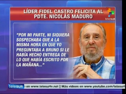 Enorgullecerían a Chávez discursos de N. Maduro en NNUU: Fidel Castro