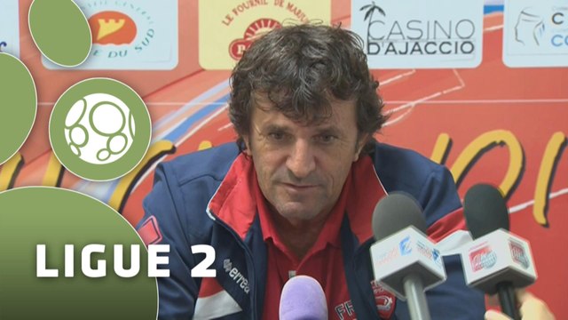 Conférence de presse GFC Ajaccio - Nîmes Olympique (2-0) : Thierry LAUREY (GFCA) - José PASQUALETTI (NIMES) - 2014/2015