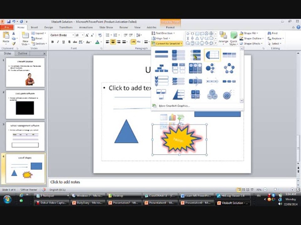 Working with WordArt, Shapes objects in MS PowerPower 2010 in urdu and Hindi Part 7