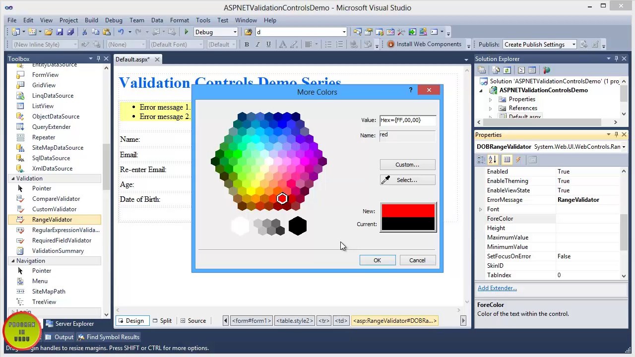 RangeValidator Control Tutorial using C# In Urdu