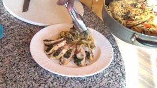 Stuffed Chicken Breast with Eggplant & Mushroom Noodles