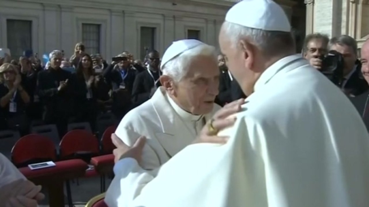 Two popes attend gathering for elderly at Vatican