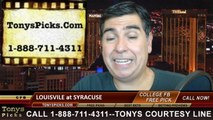 Syracuse Orange vs. Louisville Cardinals Free Pick Prediction College Football Point Spread Odds Betting Preview 10-3-2014
