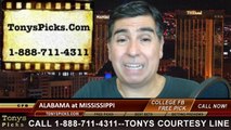 Mississippi Rebels vs. Alabama Crimson Tide Free Pick Prediction College Football Point Spread Odds Betting Preview 10-4-2014