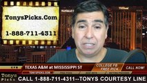 Mississippi St Bulldogs vs. Texas A&M Aggies Free Pick Prediction College Football Point Spread Odds Betting Preview 10-4-2014