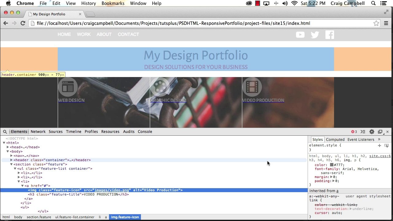 PSD to HTML_ The Responsive Portfolio Build - 3.10. Styling the Feature Section