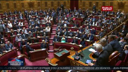 Paul Vergès annonce 348 votants, 4 blancs, 0 nuls et en 1ère place Gérard Larcher avec 145 voix