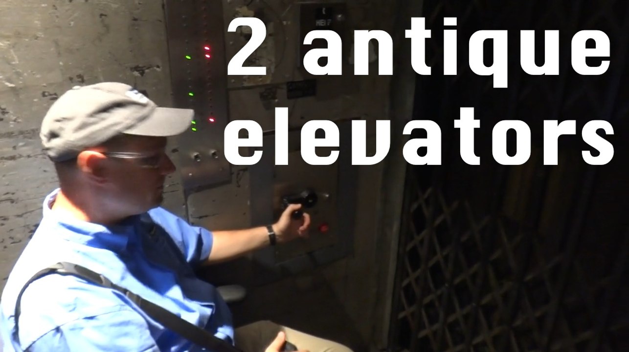 2 antique elevators:  Otis and AB See Manually Controlled