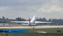 Boeing 747 crazy take off and wings swing to say goodbye