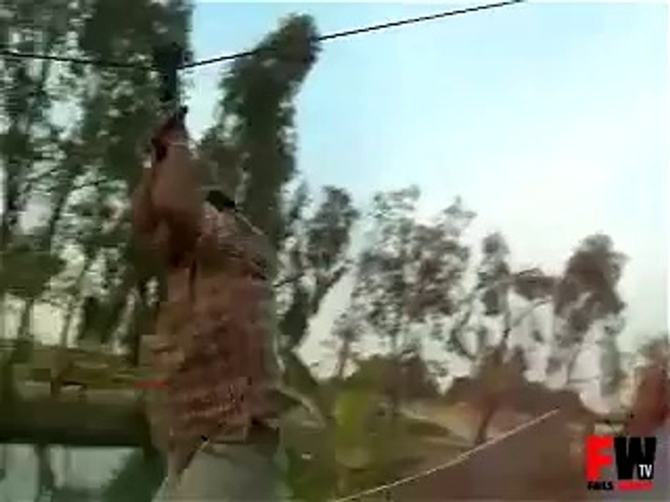 Grand pa fail at zip line