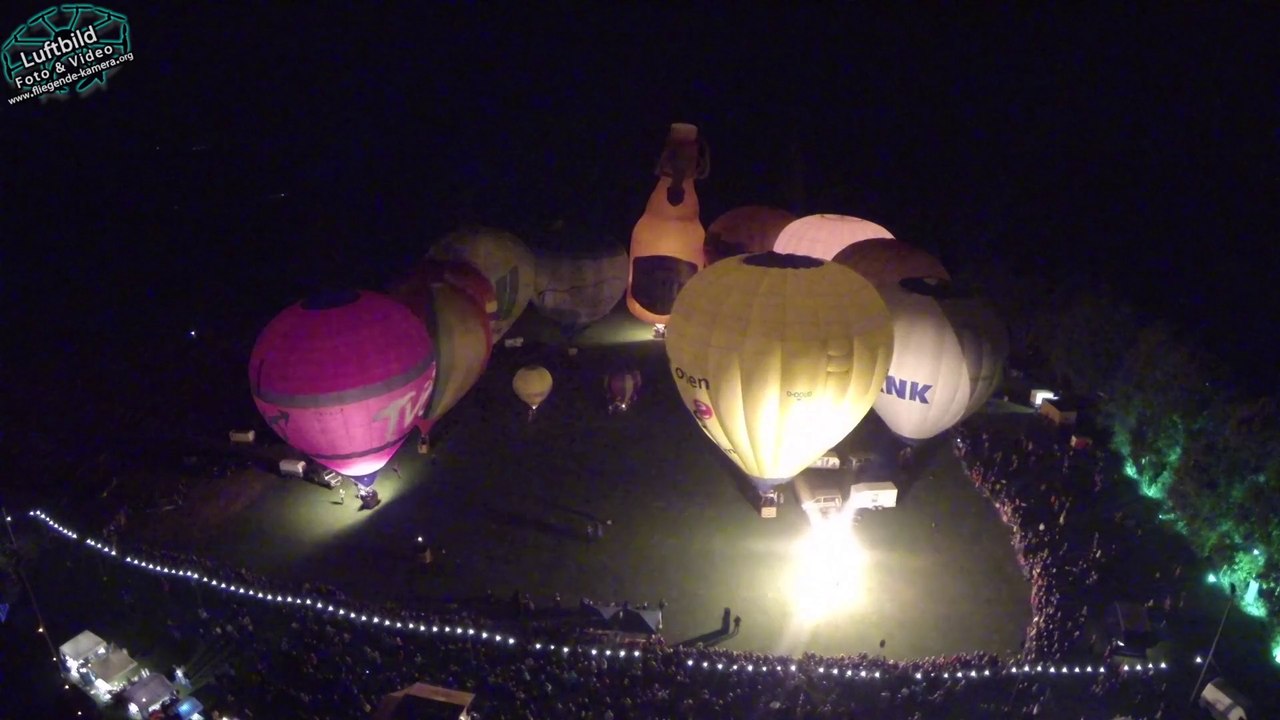 Ballonfestival Halverde 2014 - Ballonglühen + Feuerwerk aus der Vogelperspektive