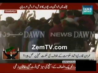 Woman falls off as Ladder breaks in PTI Jalsa