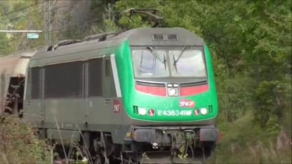 BB36000 : La E436341 se dirige vers le tunnel du Fréjus pour l'Italie avec son convoi de wagons Transcéréales