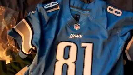 2014 new Calvin Johnson #81 blue Jersey unboxing review