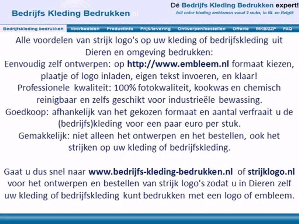 Kleding bedrijfskleding bedrukken Dieren