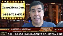 Arkansas Razorbacks vs. Alabama Crimson Tide Free Pick Prediction NCAA College Football Odds Preview 10-11-2014