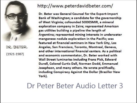 Dr. Peter Beter Audio Letter 3 - August 21, 1975 - The Truth about the Assassination of President John F. Kennedy; Examples of Economic Power Held by the Rockefellers; Rockefeller Plans for World War III