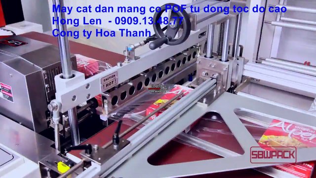 máy cắt dán màng co hộp bánh kẹo, hộp thuốc, hộp trà, cà phê tự động tốc độ cao, máy cắt dán màng co POF tự động