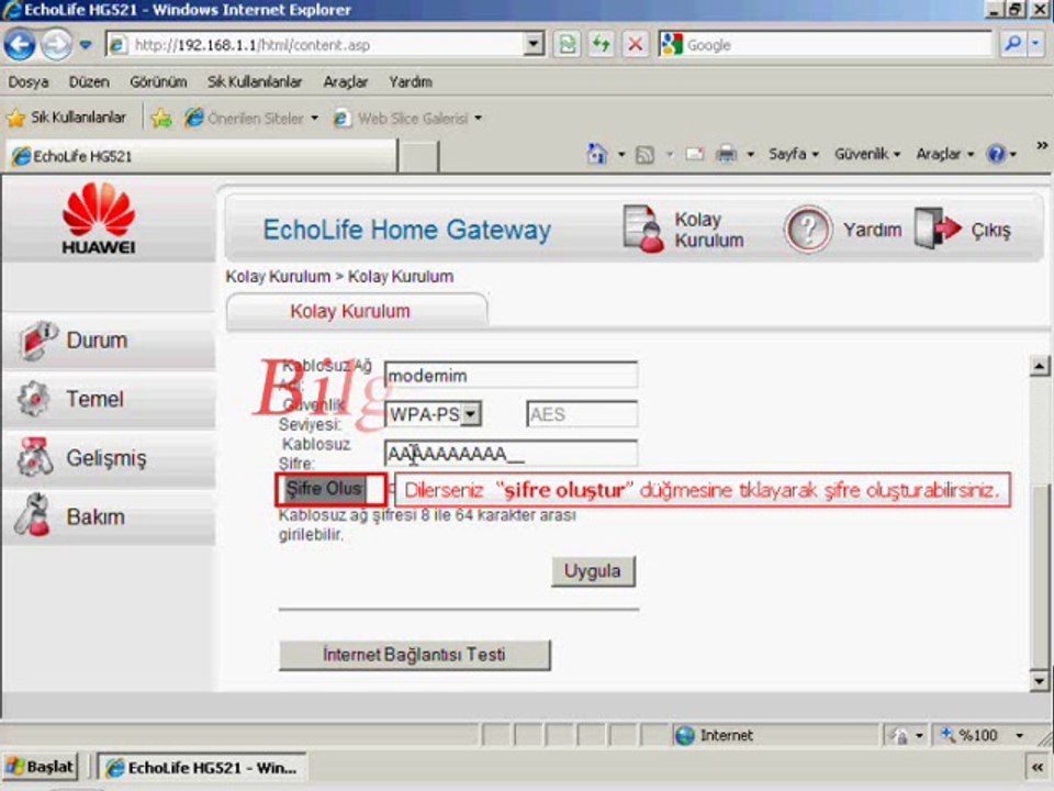 HUAWEI HG521 Modem Bağlantı Ayarları Yapımı