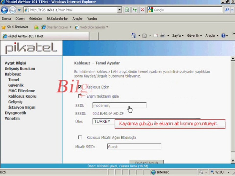 Pıkatel Modem Bağlantı ayarları yapımı