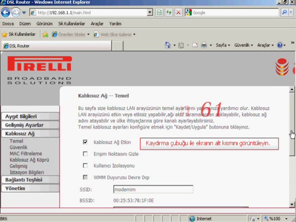 Pirelli Modem bağlantı ayarları yapımı