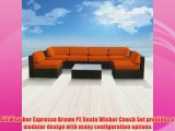 Luxxella Patio Bella Genuine Outdoor Wicker Furniture 7Piece Gorgeous Couch Sectional Sofa Set Orange