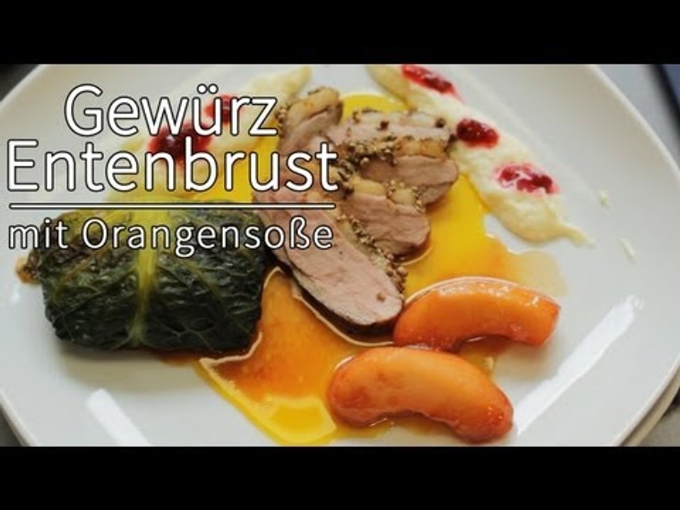 Rezept - Gewürzentenbrust mit Orangensoße und Calvadosäpfel (Red Kitchen - Folge 200)