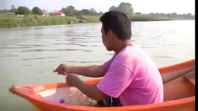 Fishing in a Small Boat and Cathcing a Big Fish - Amazing Video