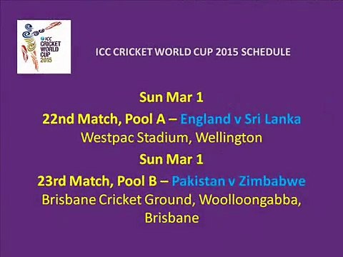 ICC Cricket World cup 2015, Full schedule - Match time table