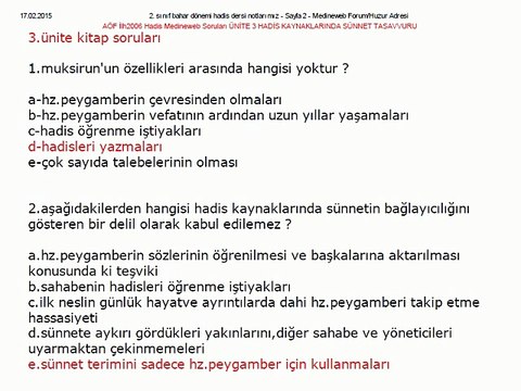 İLH2006 03.Ünite Medineweb - HADİS Dersi Soruları HADİS KAYNAKLARINDA SÜNNET TASAVVURU