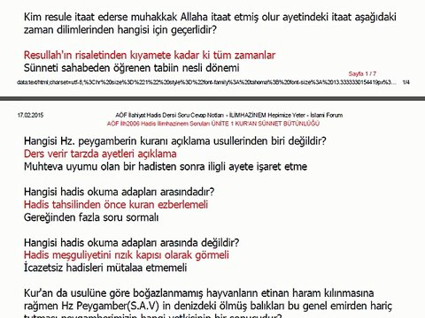 İLH2006 01.Ünite İlimhazinem - HADİS Dersi Soruları KUR'AN SÜNNET BÜTÜNLÜĞÜ