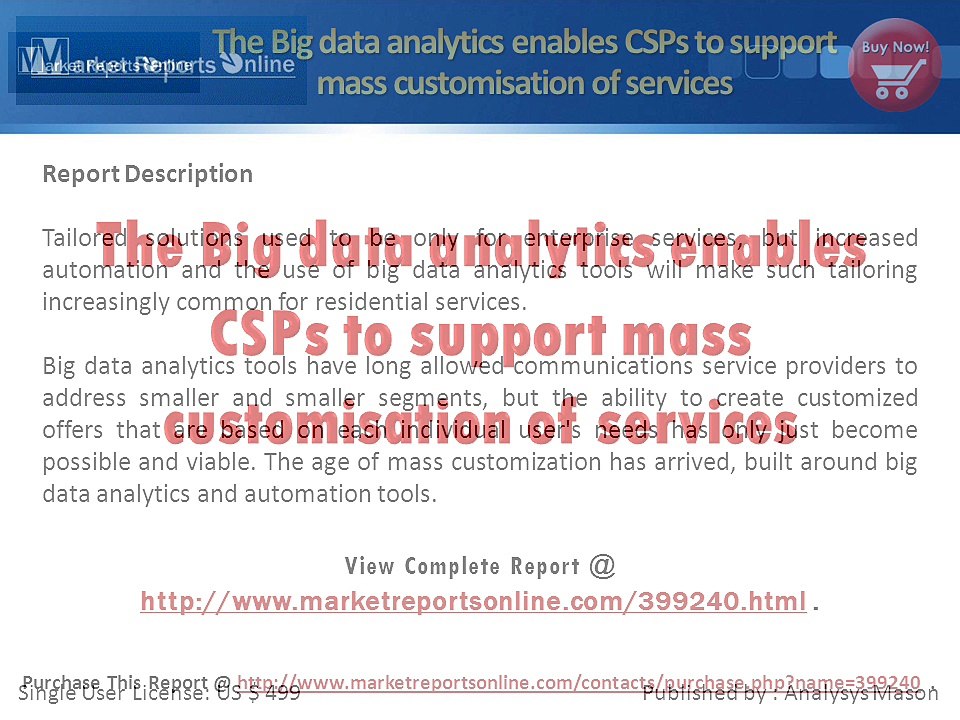 Big Data Analytics Tools for Mass Customization- Research Report Available at RnR Market Research