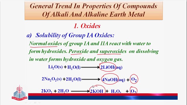 General Trend in Properties of Compounds of Alkali & Alkaline Earth Metal