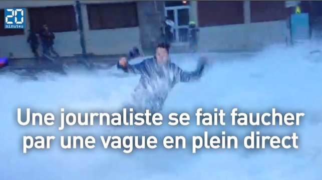 Une journaliste se fait faucher par une vague en plein direct