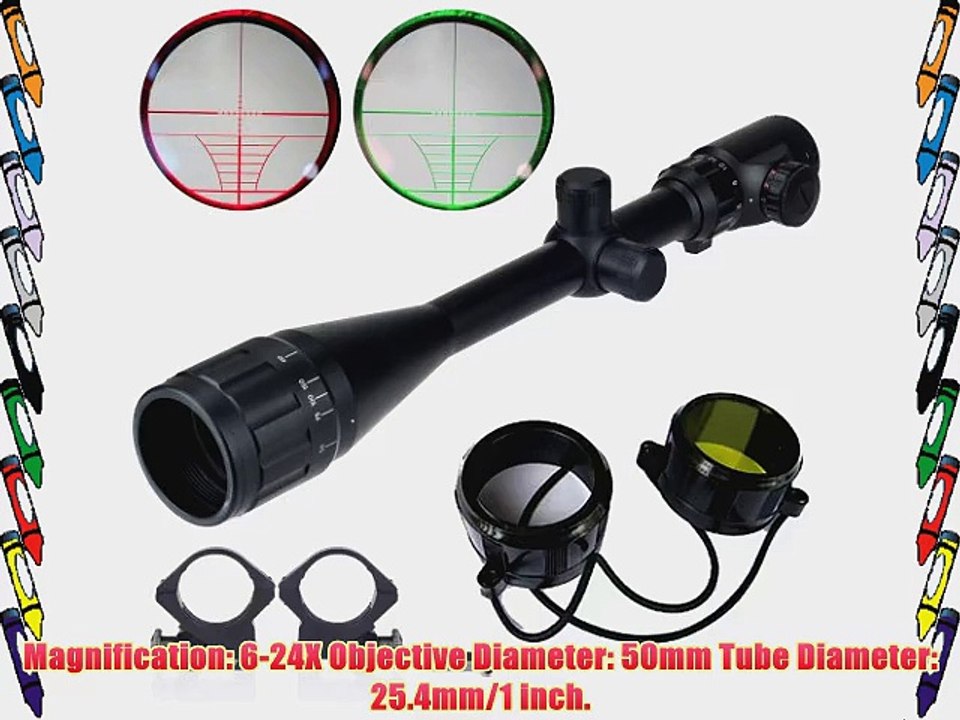 BESTEK? Optics Hunting Rifle Scope 6-24X50mm AOEG Red/Green Illuminated Mil-dot Reticle Crosshair