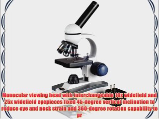 Download Video: AmScope M150C-PS25 Compound Monocular Microscope WF10x and WF25x Eyepieces 40x-1000x Magnification