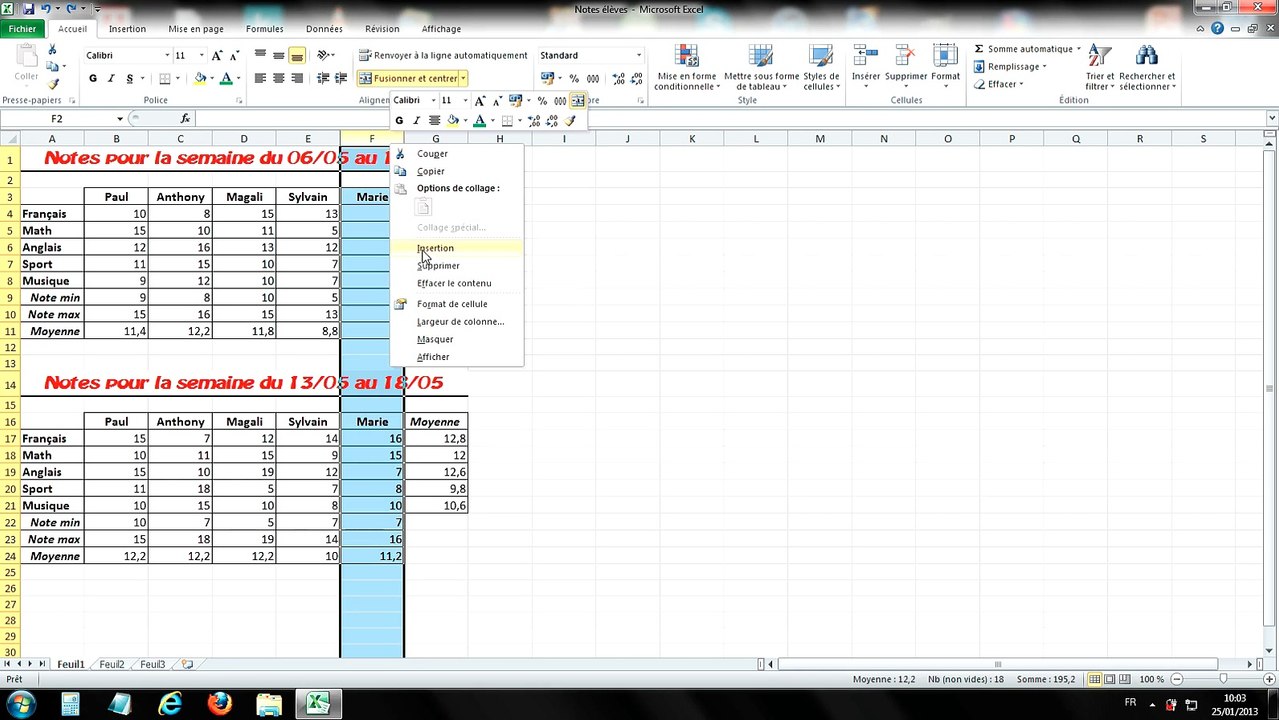 Tuto - Excel 2010 - Insérer et supprimer des lignes et colonnes