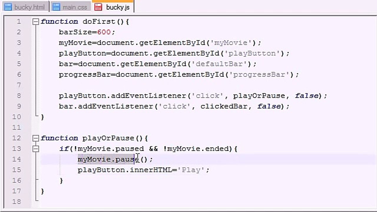 ---HTML5 Tutorial - 32 - Playing and Pausing the Movie - YouTube