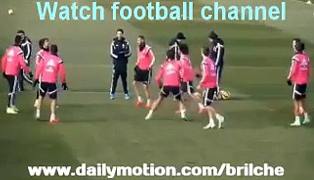 Cristiano Ronaldo , Benzema & Coentrão play header keepy ups during Rondos at Madrid training