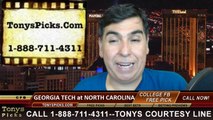 North Carolina Tar Heels vs. Georgia Tech Yellow Jackets Free Pick Prediction NCAA College Football Odds Preview 10-18-2014