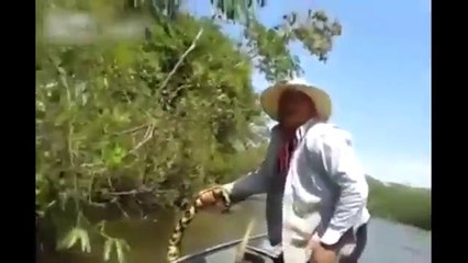 Stupid Guys In Boat Vs Huge Anaconda
