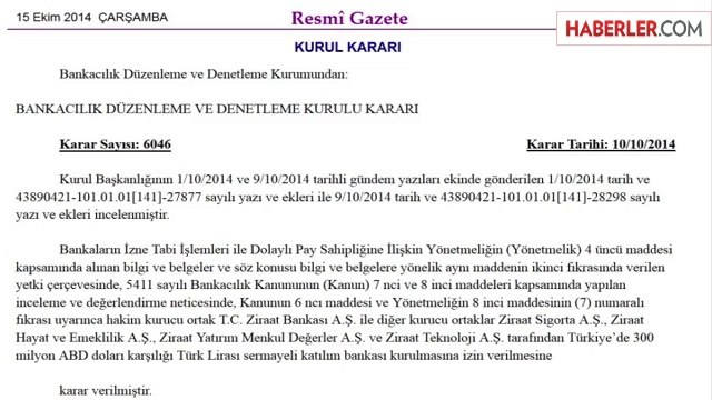 Ziraat Bankası Bünyesinde Katılım Bankası Kurulmasına BDDK Onay Verdi