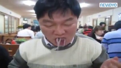 Öğle Yemeğinde Kanlı Canlı Ahtapot Yemek