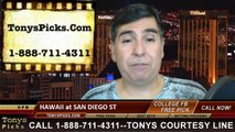 San Diego St Aztecs vs. Hawaii Warriors Free Pick Prediction NCAA College Football Odds Preview 10-18-2014